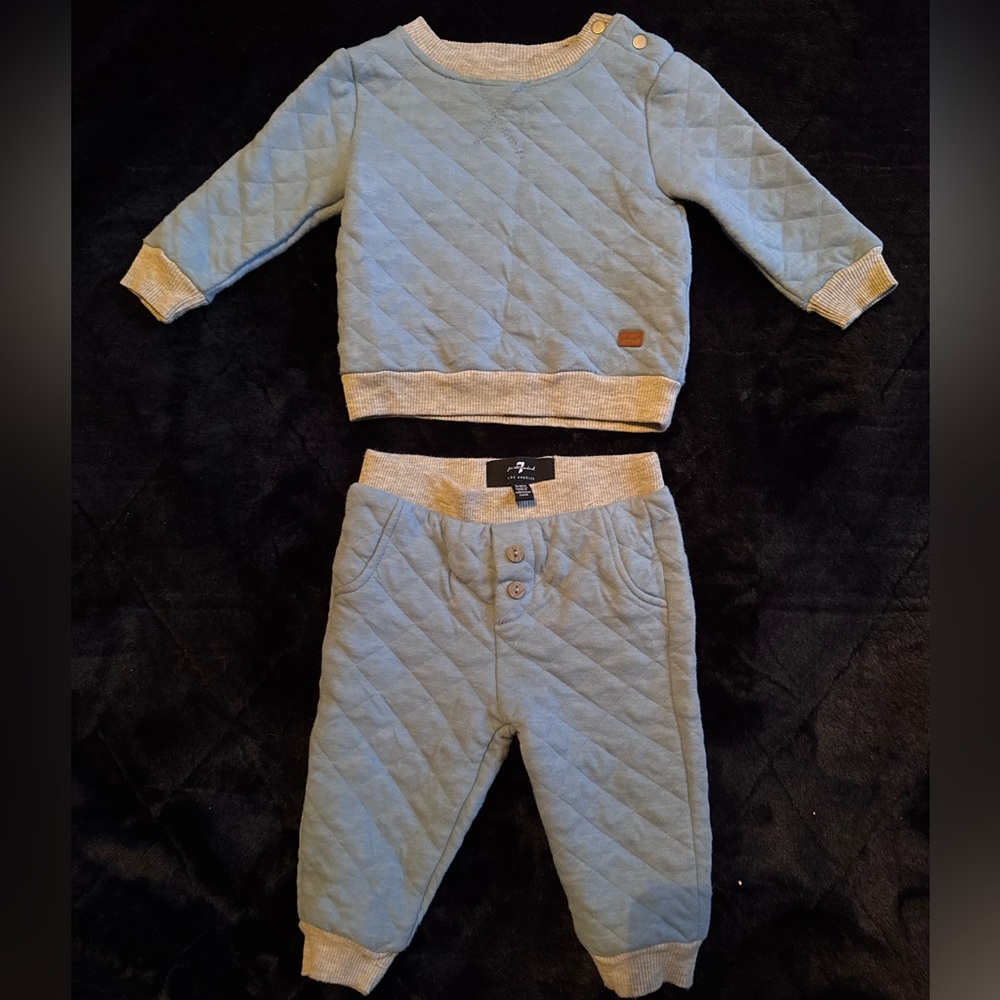 7 For All Mankind Blue and Beige Top
